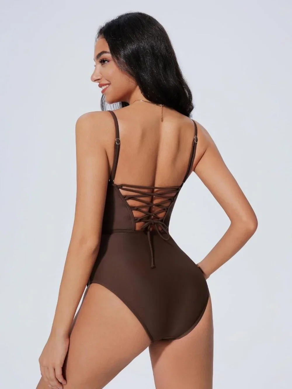 Stylish One Piece Tummy Control Swimsuit with Crisscross Backless Design